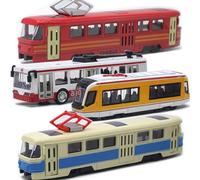 OTONOPI Toy Train Tram Metro Subway Bullet Train High Speed Locomotive Engine Die Cast Model Car Pull Back Vehicle for Kids Underground Transport Pack of 4