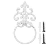 Otoolling 1 Pc Pearl White Vintage Cast Iron Solid Towel Ring Fleur De Lis Design Antique Towel Holder for Bathroom Kitchen Accessories Wall Mounted Christmas Party Gifts