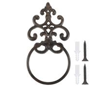 Otoolling 1 Pcs Black Vintage Cast Iron Solid Towel Ring Fleur De Lis Design Antique Towel Holder for Bathroom Kitchen Accessories Wall Mounted Christmas Party Gifts