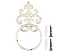 Otoolling 1 Pcs White Vintage Cast Iron Solid Towel Ring Fleur De Lis Design Antique Towel Holder for Bathroom Kitchen Accessories Wall Mounted Christmas Party Gifts