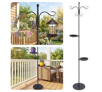 Otoolling 1 Set 75.9" Shepherd's Hook Stand for Hanging Plant, Bird Feeder, Waterproof Metal & Adjustable Standing Pole Holder for Indoor Outdoor, with 2 Rotatable Rack & Weight Bag (2-Hooked)
