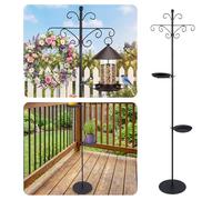 Otoolling 1 Set 75.9" Shepherd's Hook Stand for Hanging Plant, Bird Feeder, Waterproof Metal & Adjustable Standing Pole Holder for Indoor Outdoor, with 2 Rotatable Rack & Weight Bag (Vintage 2-hooked)
