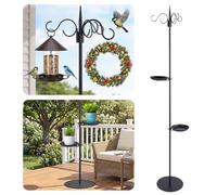 Otoolling 1 Set 75.9" Shepherd's Hook Stand for Hanging Plant, Bird Feeder, Waterproof Metal & Adjustable Standing Pole Holder for Indoor Outdoor, with 2 Rotatable Rack & Weight Bag (3 Hooked)