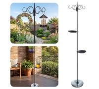 Otoolling 1 Set 75.9" Shepherd's Hook Stand for Hanging Plant, Bird Feeder, Wind Chime, Waterproof Metal & Adjustable Standing Pole Holder for Indoor Outdoor, with 2 Rack & Weight Bag (4 Hooks)