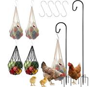 Otoolling 10 Pcs 2 Sets Hanging Chicken Feeder Chicken Vegetable String Bag Adjustable Heavy Duty Poultry Feeder with Hook Dual-Size Reusable Mesh Bags for Hen Goose Duck Large Birds