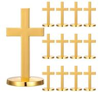 Otoolling 12 Pcs Metal Mini Cross Standing Bulk 2.36 Inch Tiny Cross for Prayer Table Centerpieces Decoration Mini Christian Religious Gift for Women (Gold)