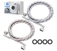 Otoolling 2 Pack 6ft Stainless Steel Washing Machine Hose with Double 90 Degree Elbow for Tight Spaces Burst Proof Hot and Cold Water Supply Hoses Flexible Silver Braided Hoses for Wash Machines