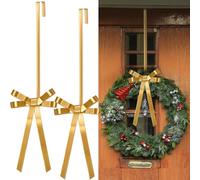 Otoolling 2 Pack Christmas Metal Bow Wreath Hangers Hooks for Front Gold Door Wall Bow for Christmas Decorations Wreath Front Hanging Coats Hats Bags Bath Towels Bathroom Kitchen Birthday Gift