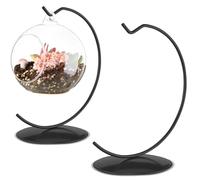 Otoolling 2 Pcs Ornament Display Stand Holder 6 Inch Tall Iron Round Christmas Air Plant Terrariums Holder Hook Crystal Witch Ball Hanging Stand for Glass Ball Christmas Wedding Home Decor (Black)