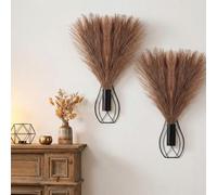 Otoolling 2 Pieces Hanging Plant Wall Decor with Artificial Pampas Grass Metal Hanging Vase Modern Geometric Farmhouse Bohemian Wall Art for Living Room Bedroom Kitchen Bathroom Office(Black, Brown)