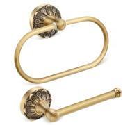 Otoolling 2 Pieces Set Antique Brass Toilet Paper Holder Retro Brass Hand Towel Ring Tissue Roll Paper Hanger Bathroom Hardware Wall Mounted Vintage Bathroom Accessories(Rectangle)