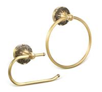 Otoolling 2 Pieces Set Antique Brass Toilet Paper Holder Retro Brass Hand Towel Ring Tissue Roll Paper Hanger Bathroom Hardware Wall Mounted Vintage Bathroom Accessories (Retro)