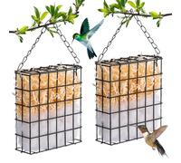 Otoolling 2 Set Hummingbird Nesting Material Hanging Cage Holder with Natural Cotton Raffia Gift for Bird Lover Black Hummingbird House Material for Wild Bird Outdoor Garden Home Resting Place