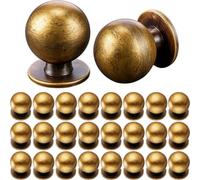 Otoolling 24 Pack 1 Inch Diameter Round Solid Vintage Antique Brass Cabinet Knobs Pulls for Cabinets and Drawers Ball Knobs Cabinetry Hardware
