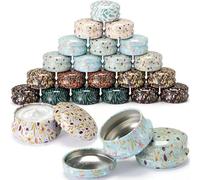 Otoolling 24 Pack Mini Tinplate Jars with Lids, 0.7oz / 20ml Reusable Round Small Floral Travel Tins Empty Lip Balm Containers for Salve, LED Candles, Salve, Eye Shadow, Powder (Elegant Style)