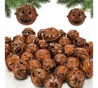 Otoolling 30 Pcs Halloween Pumpkin Rusted Jingle Bells Vintage Rustic Jack-o-Lantern Face Design Rusty Bells for Crafting Halloween Wreath Making Fall DIY Pet Collar Christmas Tree Decor (1.54 Inch)