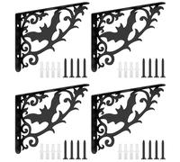 Otoolling 4 Pack 8 Inch Gothic Shelf Brackets Decorative Black Bat Metal Shelf Brackets Goth Bat Pattern Kitchen Decorative Rack Shelves