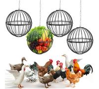 Otoolling 4 Pcs Hanging Chicken Feeder 7.48 Inch Large Iron Chicken Veggie Treat Ball with 17.7 Inch Hanging Chain for Poultry Hens Duck Rabbit (Black)
