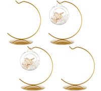 Otoolling 4 Pcs Ornament Display Stand Holder 6 Inch Tall Iron Round Christmas Air Plant Terrariums Holder Hook Crystal Witch Ball Hanging Stand for Glass Ball Christmas Wedding Home Decor (Gold)