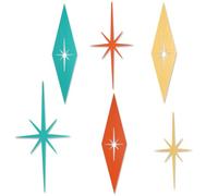Otoolling 6 Pcs Starburst Modern Mid Century Wall Art Cast Iron Retro 3D 8 Pointed Atomic Star Retro Wall Metal Home Decor Elegance Accents Easy Install Finish Hangings for Office Room