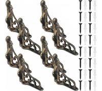 Otoolling 8 Pack 4-1/8 x 3-5/8 Antique Brass Antique Shelf Brackets Decorative L Cast Iron Shelf Bracket Brace Heavy Duty Wall Mounted Floating Rustic Vintage Baroque for Farmhouse DIY