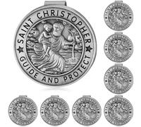 Otoolling 8 Pcs St. Christopher Medal for Car Metal Saint Christopher Visor Clip Car Automotive Accessories for Safety for Long Trip Gifts for Catholic Friends Loved Ones New/Old Drivers
