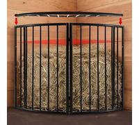 Otoolling Corner Floor Hay Feeder, Large Hay Rack Feeder Blanket Holder, 2.5" Healthy Slow Eating Prevents Waste, Easy Assembly for Horse Sheep Goats Indoor Outdoor(Corner with Lid)