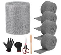 Otoolling Mesh Rodent Control Kit 1 Pack 5in x 19.7ft Rustproof Mesh Roll and 4 Pack 0000 Steel Wool Mouse Hole Filler with Wooden Stick, Gloves, Scissors for House Garden(Silver,Stainless Steel)