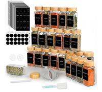 Otoomenz 24 Spice Jars with Bamboo Lids, 120ml Kitchen Glass Spice Containers with 246 Label, Pen, Hose Brush, Silicone Funnels, Spice Square Bottles for Home Kitchen Spice, Seasonings