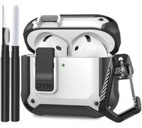 OTOPO Compatible with AirPods 4 Case Cover with Cleaner Kit, Secure Lock Clip Cool Rugged Case for Airpods 4th Generation 2024, Hard TPU Protective Cover for New Airpod 4 Charging Case White