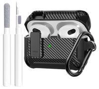 OTOPO for Airpods 3rd Generation Case Cover with Lock Clip, Rugged Case for Airpod 3rd Gen Shockproof Protective Skin with Keychian&Cleaning Kit for Apple iPod 3rd Gen, CF Black