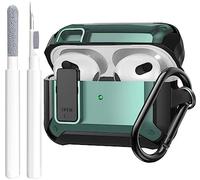 OTOPO for Airpods 3rd Generation Case Cover with Lock Clip, Rugged Case for Airpod 3rd Gen Shockproof Protective Skin with Keychian&Cleaning Kit for Apple iPod 3rd Gen, Black/Green