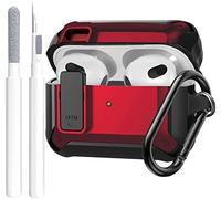OTOPO for Airpods 3rd Generation Case Cover with Lock Clip, Rugged Case for Airpod 3rd Gen Shockproof Protective Skin with Keychian&Cleaning Kit for Apple iPod 3rd Gen, Black/Red