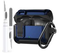 OTOPO for JBL Vibe 200TWS/JBL Vibe Beam Case Cover with Lock Clip Cleaner Kit,Cool JBL Vibe 200TWS Protective Case Cover Men Women with Carabiner Compatible JBL Vibe Beam Charging Case Black/Blue