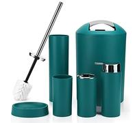 Otostar Bathroom Accessory Set 6 Piece Housewarming Gifts Plastic Bathroom Accessories Set Includes Toothbrush Holder Soap Dispenser Tumbler Soap Dish Toilet Brush Holder Trash Can (Dark Green)