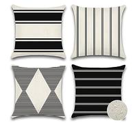 OTOSTAR Pack of 4 Outdoor Throw Pillow Covers 18x18 Inch Waterproof Modern Geometry Decorative Square Garden Cushion Cases/Shell for Couch Patio Furniture Tent Balcony (Black)