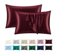 OTOSTAR Satin Pillowcases for Hair and Skin King Size Set of 2, Soft Breathable Silky Pillow Cases for Sleeping, Bed Pillow Cover with Envelope Closure, Burgundy 20x36 Inches