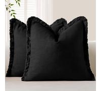OTOSTAR Set of 2 Linen Fringe Decorative Throw Pillow Covers 16x16 Inch Soft Accent Cushion Covers with Tassels Boho Farmhouse Home Decor Pillowcases for Sofa Couch Patio Bed Living Room, Black