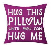 OTOSTAR Throw Pillow Cover Hug This Pillow Until You Can Hug Me Square Lover Pillow Case 18x18 Inch for Couple Heart Long Distance Gift, Boyfriend Girlfriend Birthday Gifts (Purple)