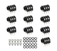 OTOTEC 10Pcs 6.35mm 1/4Inch Female Mono Stereo Headphone Audio Jack Socket Panel Mount 6-Pin Connectors with Mounting Nuts Washers Black