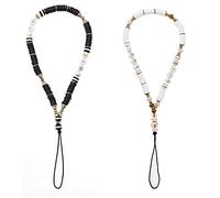 OTOTEC 2PCS Phone Charm Strap Beaded Phone Lanyard LOVE Letter Phone Wrist Strap Soft Pottery Mobile Phone Bracelet Anti-Lost Chain Hand Lanyard Black & White