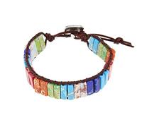 OTOTEC Chakra Bracelet 7-Colour Handmade Natural Chakra Stone Beads Bracelet Genuine Leather Rope Handmade 23cm Overall Length Single Layer for Womens Girls
