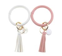 OTOTEC Womens Wristlet Keychain, 2Pcs Leather Tassel Pendant Bracelet Key Ring Holder Bangle Keychain Circle Cute Tassel Wristlet Keyring Gift Suitable for Car Keys and House Keys