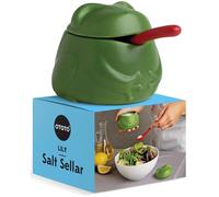 OTOTO NEW Lily Salt Cellar with Lid and Spoon - 6 oz Frog Salt Containers for Countertop, Ceramic Salt Holder with Lid for Sugar, Frog Stuff, White Elephant Gifts, Cute Fun Kitchen Gifts Accessories