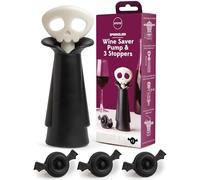 OTOTO Skull Wine Saver Pump and Stoppers - Halloween Gifts, Emo Accessories, Gothic Kitchen, Goth Gifts, Bat, Kitchen Gadgets - (Spookelier)