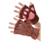 OTPEH Cat Paw Gloves Fingerless Bear Furry Paw Cute Hand Gear Cosplay Costume Accessories, brown, One size