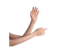OTPEH Women Fishnet Long Gloves With Rhinestone Mesh Arm Sleeve Sparkly Glitter Fashion Opera Gloves 80s 1920s Accessories, Nude, One Size