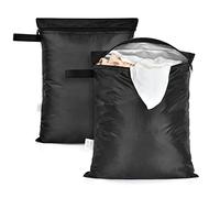 OTraki 12x16 inch Wet Bag 2Pcs Waterproof Swim Bag for Wet Clothes Small Swimsuit Dirty Clothes Laundry Bag Travel Machine Washable for Gym Beach Pool, Oxford Cloth with Handle & Zippered, Black