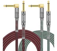 OTraki 2 Pcs Instrument Cable 3m, 10ft Braided Guitar Lead Instrument Cables 6.35mm 1/4 Inch Jack Cord Thick Gold Plated Amp Lead for Electric Bass, Microphone, Pro Audio (Red+Green)