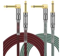 OTraki 2 Pcs Instrument Cables 2m, 6.5ft Guitar Cable 6.35mm 1/4" Braided Guitar Lead Electric Guitar Cable Jack Lead for Electric Bass Keyboard, Amp, Speaker, Pro Audio (Red+Green)